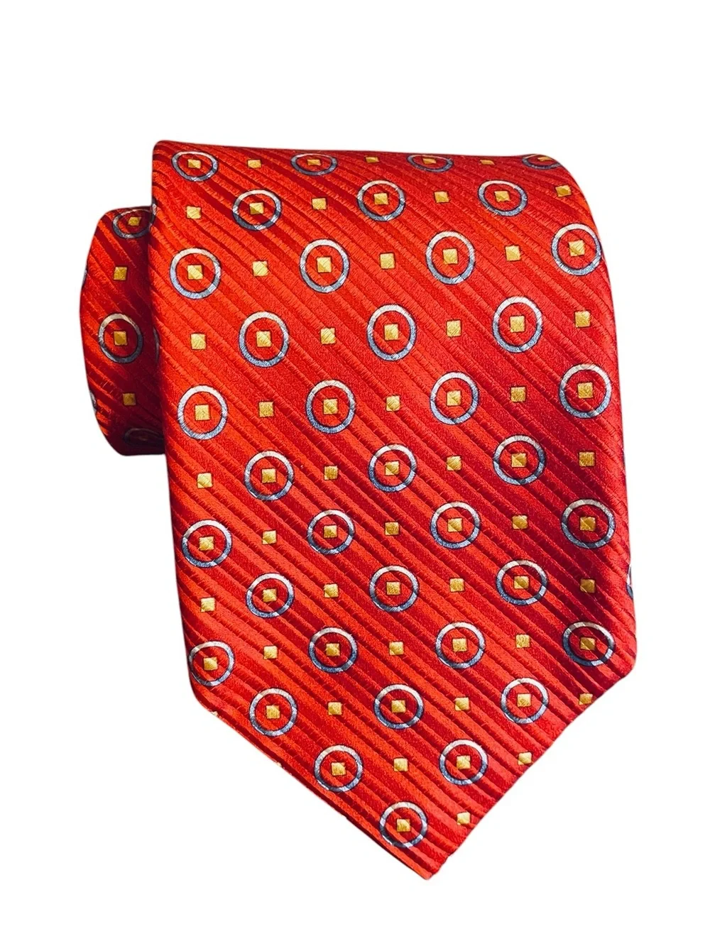 Ermenegildo Zegna 100% Silk Men’s Designer Neck Tie Red Blue Gold Geometric Made